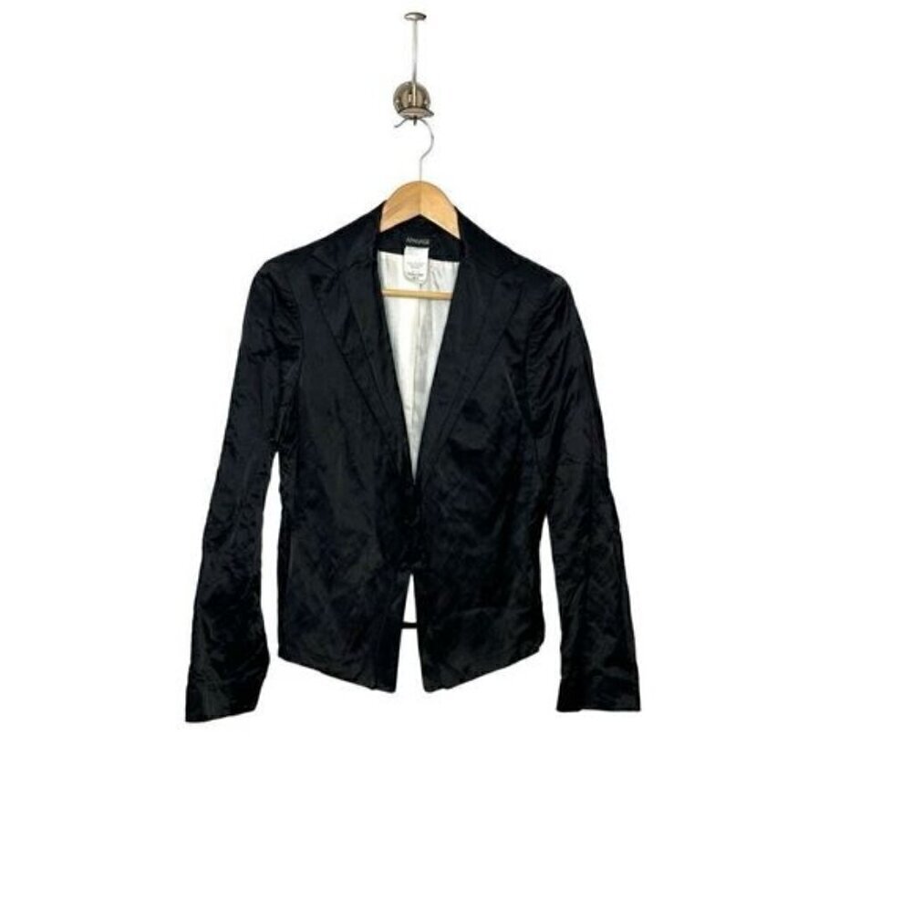 Apanage Women's Size 8 38 Vintage Satin Long Sleeve Blazer Suit Solid Black